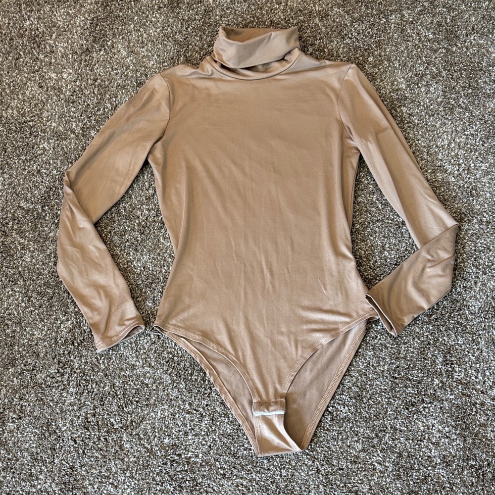 Pink Lily Beige Turtleneck Bodysuit